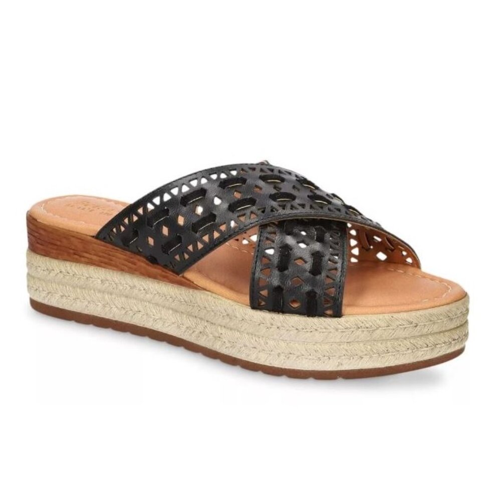 Bella Vita Women's Exa-Italy Leather Slip On Platform Sandal Black Size 9W NWB